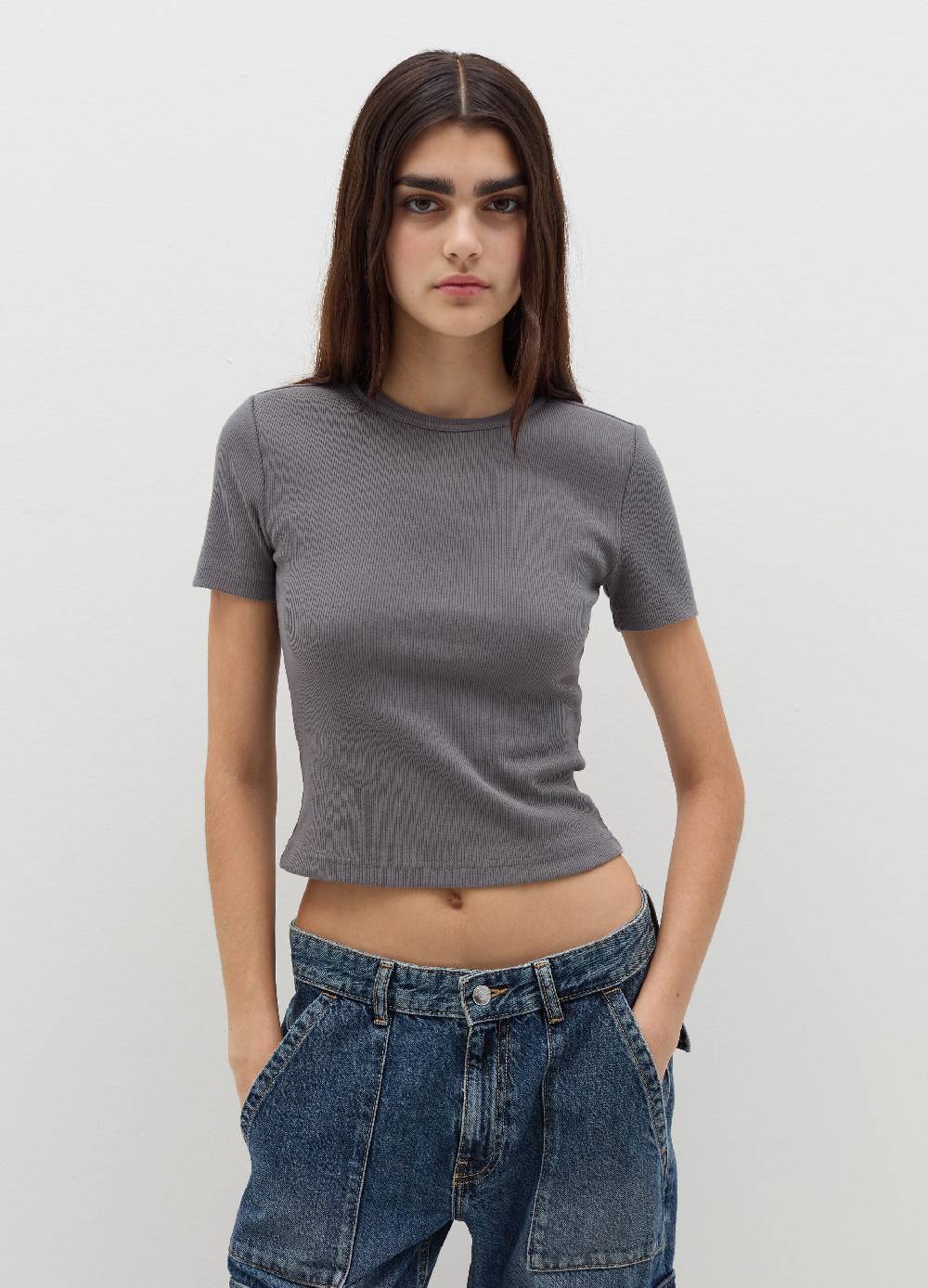 B. ANGEL T-shirt in cotone stretch a costine Pezzi Unici