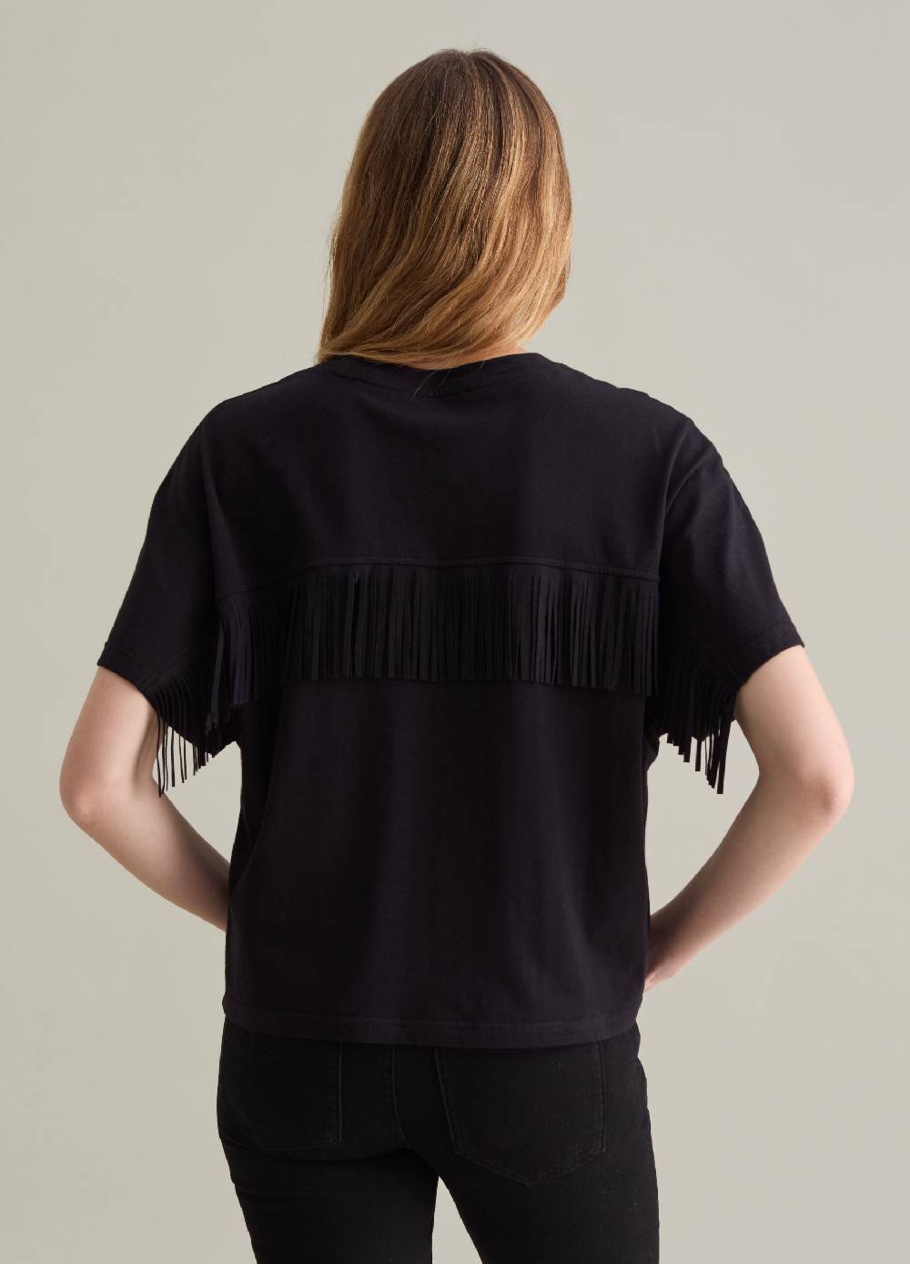 PIOMBO T-shirt in cotone con frange Sconto