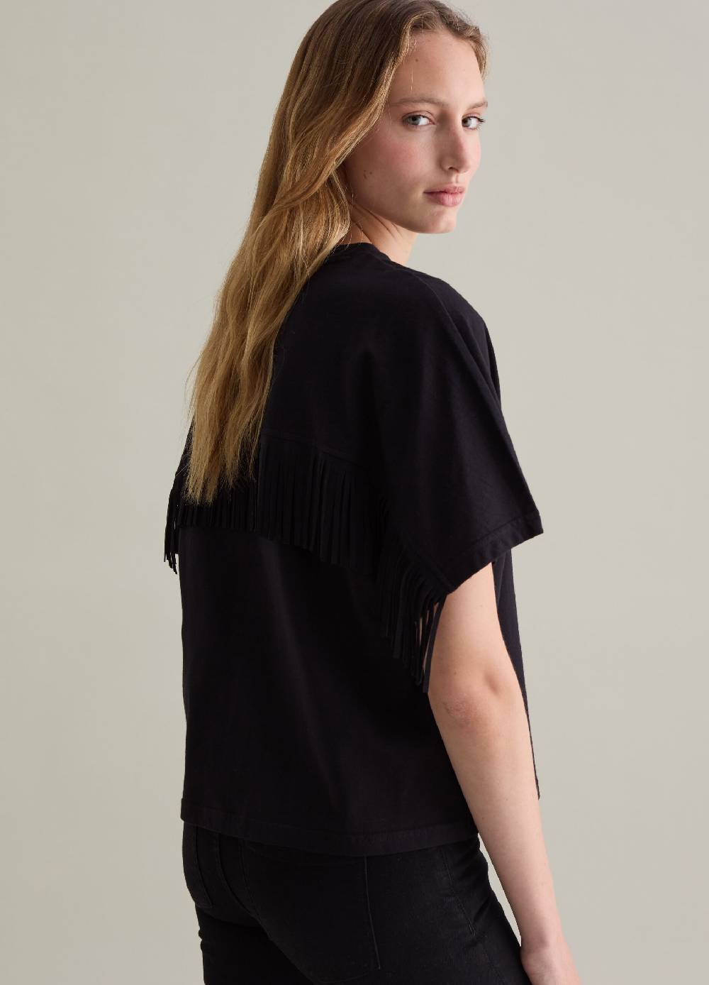 PIOMBO T-shirt in cotone con frange Sconto