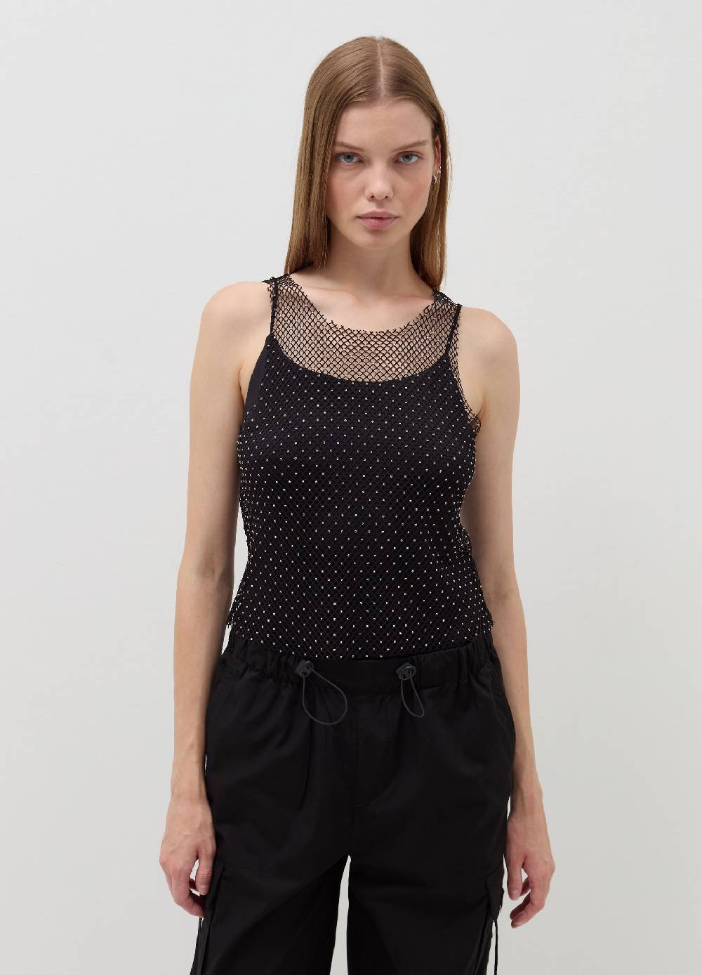 B. ANGEL Tank top in rete con micro strass Vendita