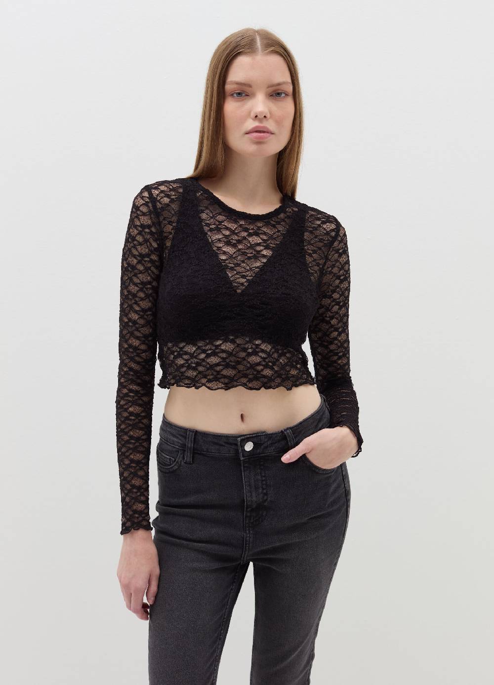 B. ANGEL T-shirt crop effetto pizzo Offerte