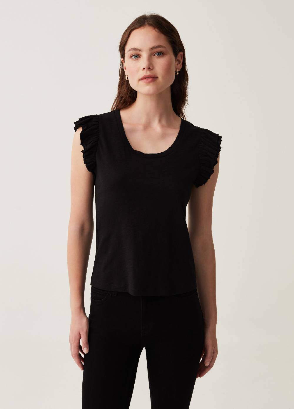 OVS Tank top in cotone slub con volant Vendita Economica