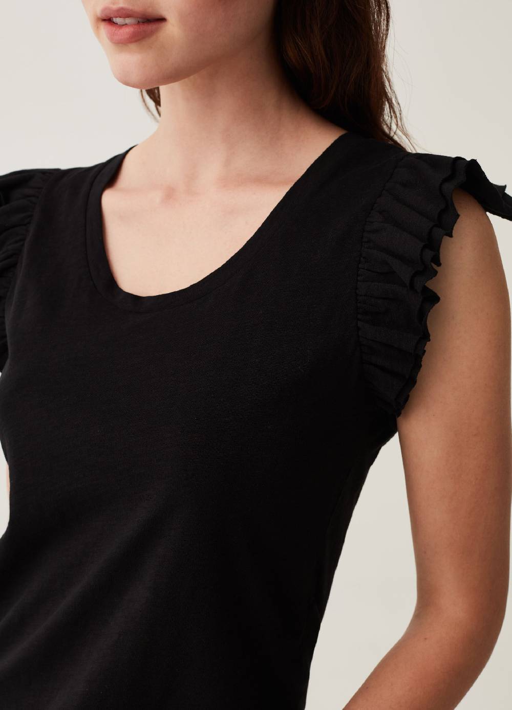 OVS Tank top in cotone slub con volant Vendita Economica