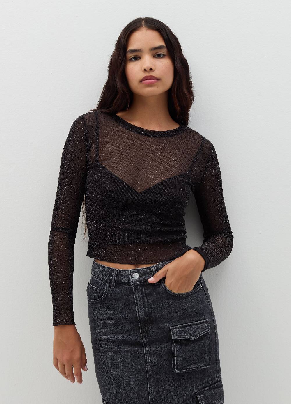 B. ANGEL T-shirt maniche lunghe in mesh con lurex Outlet