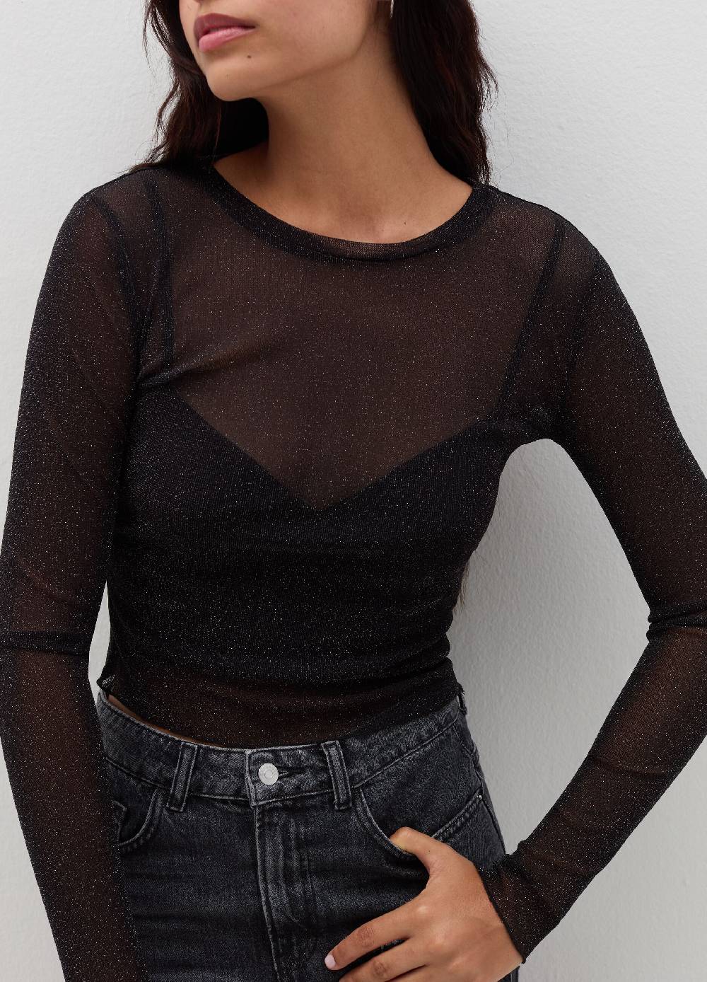 B. ANGEL T-shirt maniche lunghe in mesh con lurex Outlet