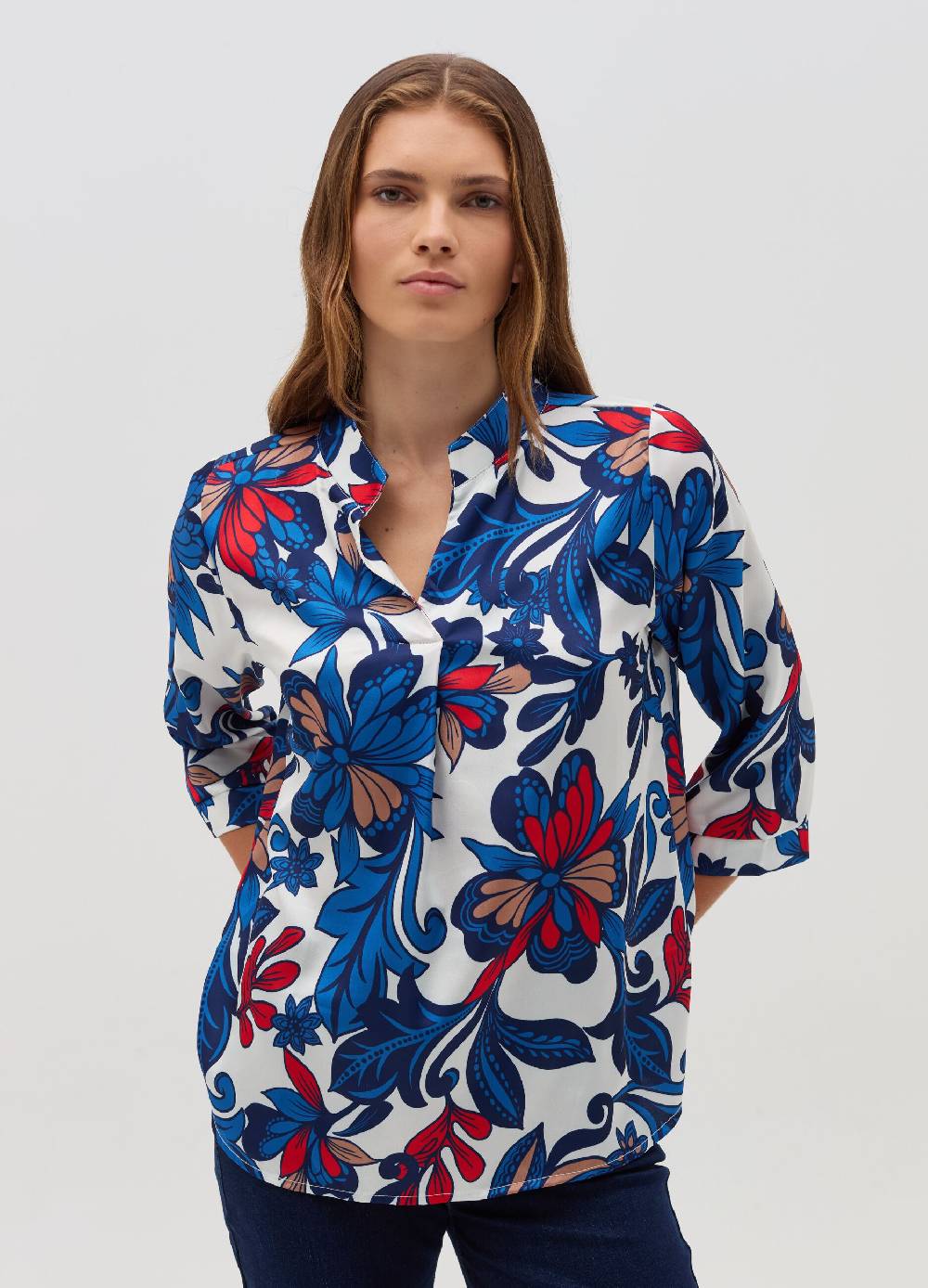 HYBRID Blusa floreale con maniche a tre quarti Vendita Calda