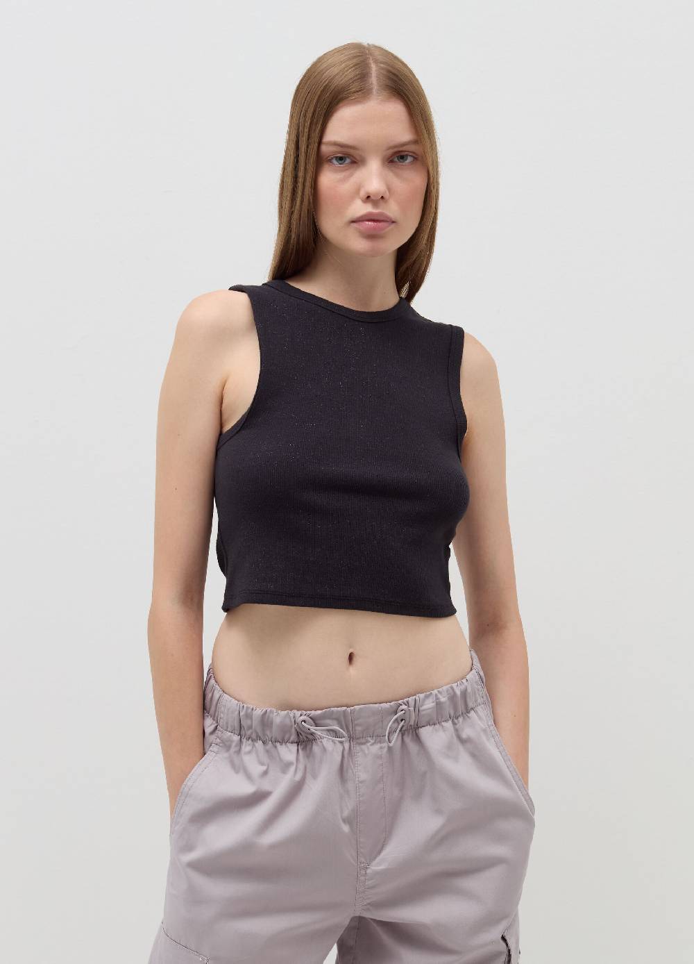 B. ANGEL Tank top crop a costine con lurex Offerte