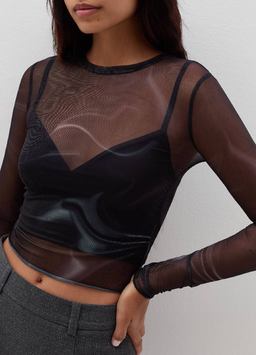 B. ANGEL T-shirt maniche lunghe in mesh con lurex Nuova