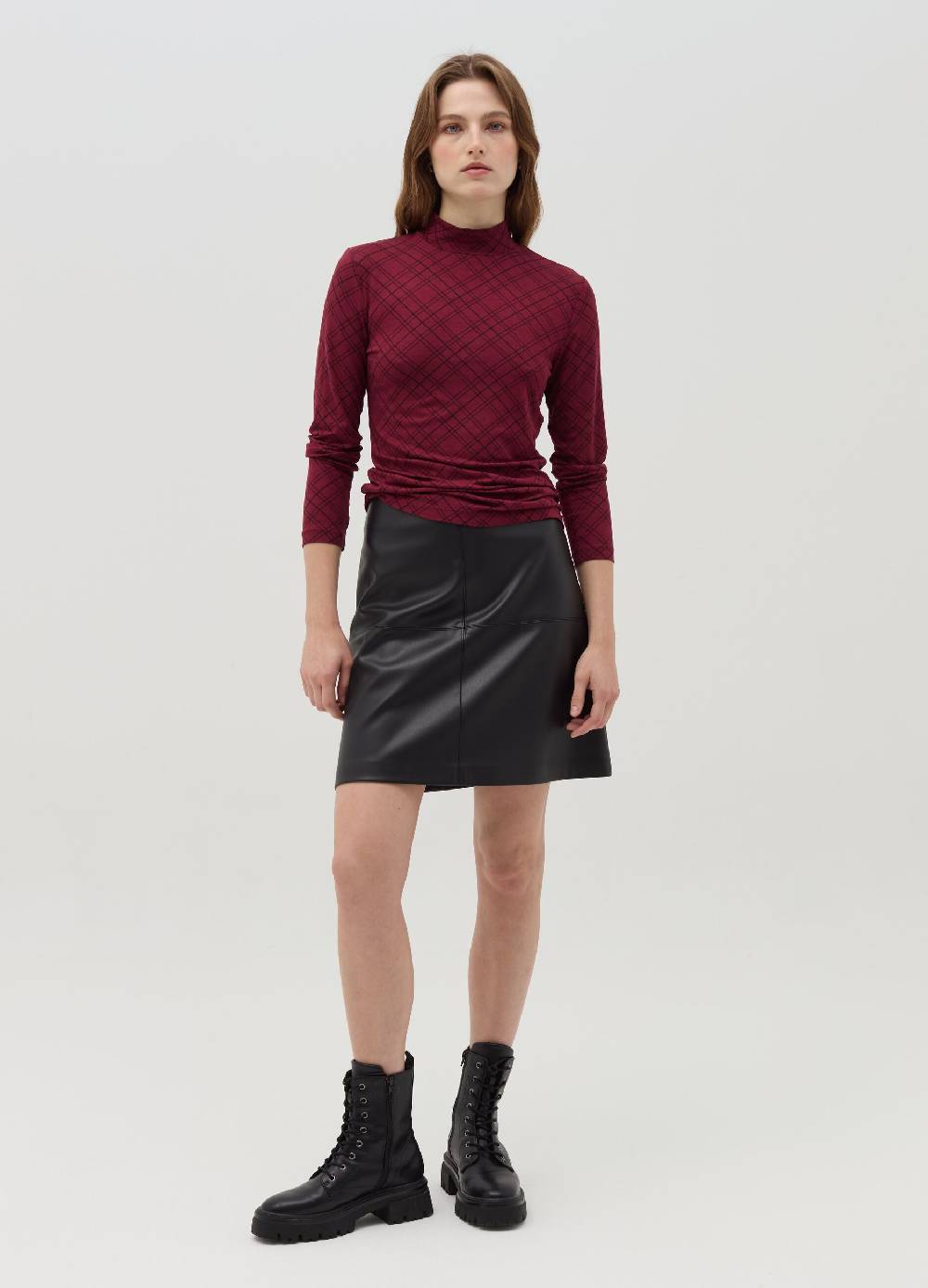 OVS T-shirt mock neck con fantasia check Negozi Online
