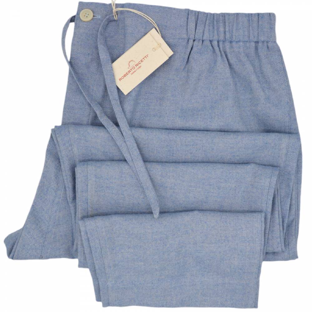 Roberto Ricetti PANTALONE LUNGO - COTONE CALDO AZZURRO E BIANCO