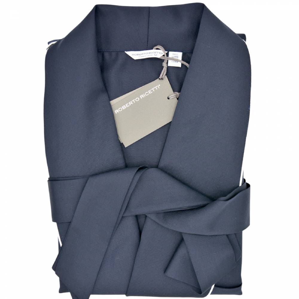 Roberto Ricetti VESTAGLIA UOMO LUNGA - LANA BLU PROFILO BIANCO Moda