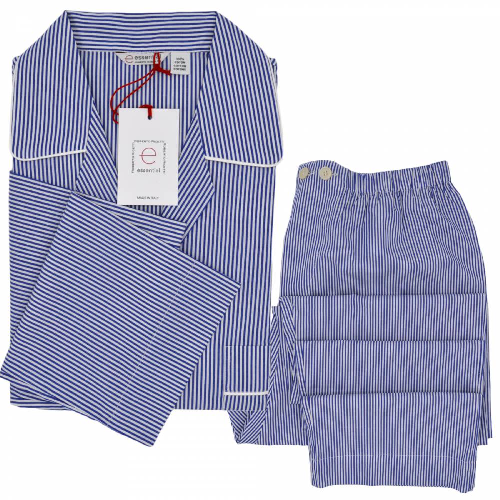 Roberto Ricetti PIGIAMA ESSENTIAL LUNGO - RIGA BIANCA E BLU Vendita