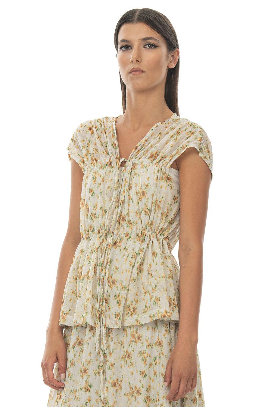 ROSÈ A POIS Riccioli D'Oro Chiffon Top In Vendita