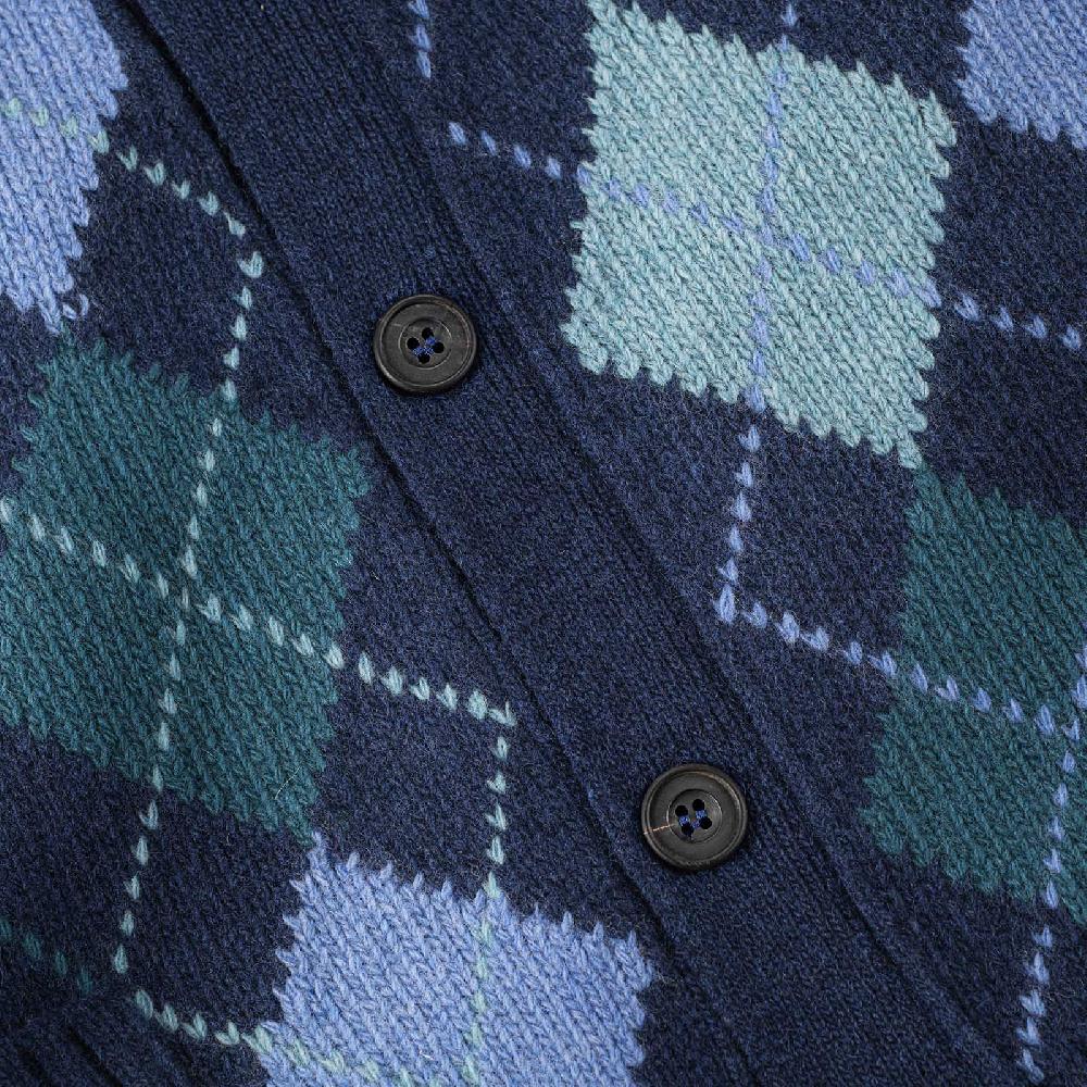 Rubinacci Vintage archive cardigan a rombi in lana blu Acquista Ora