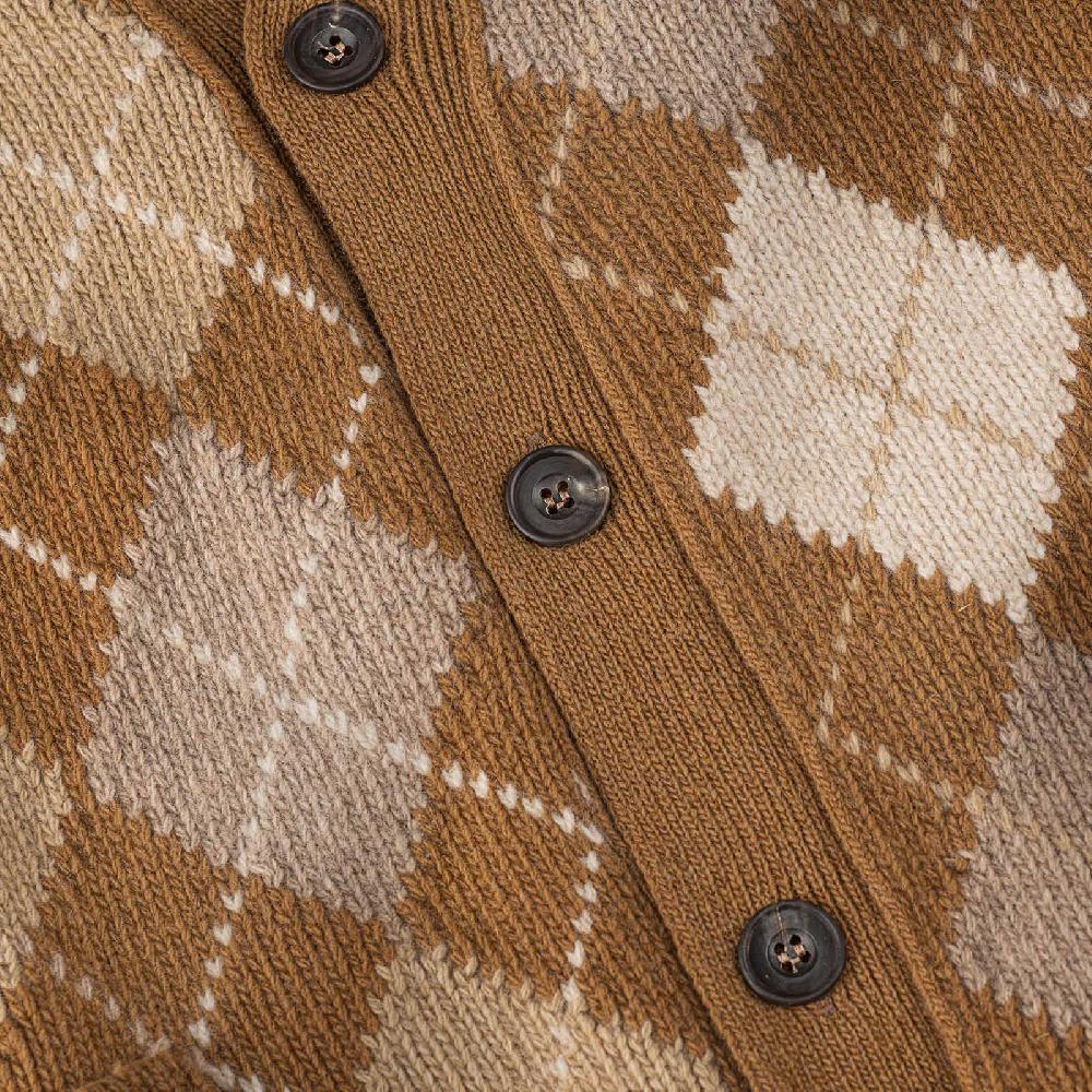 Rubinacci Vintage archive cardigan a rombi in lana tabacco Consegna Veloce