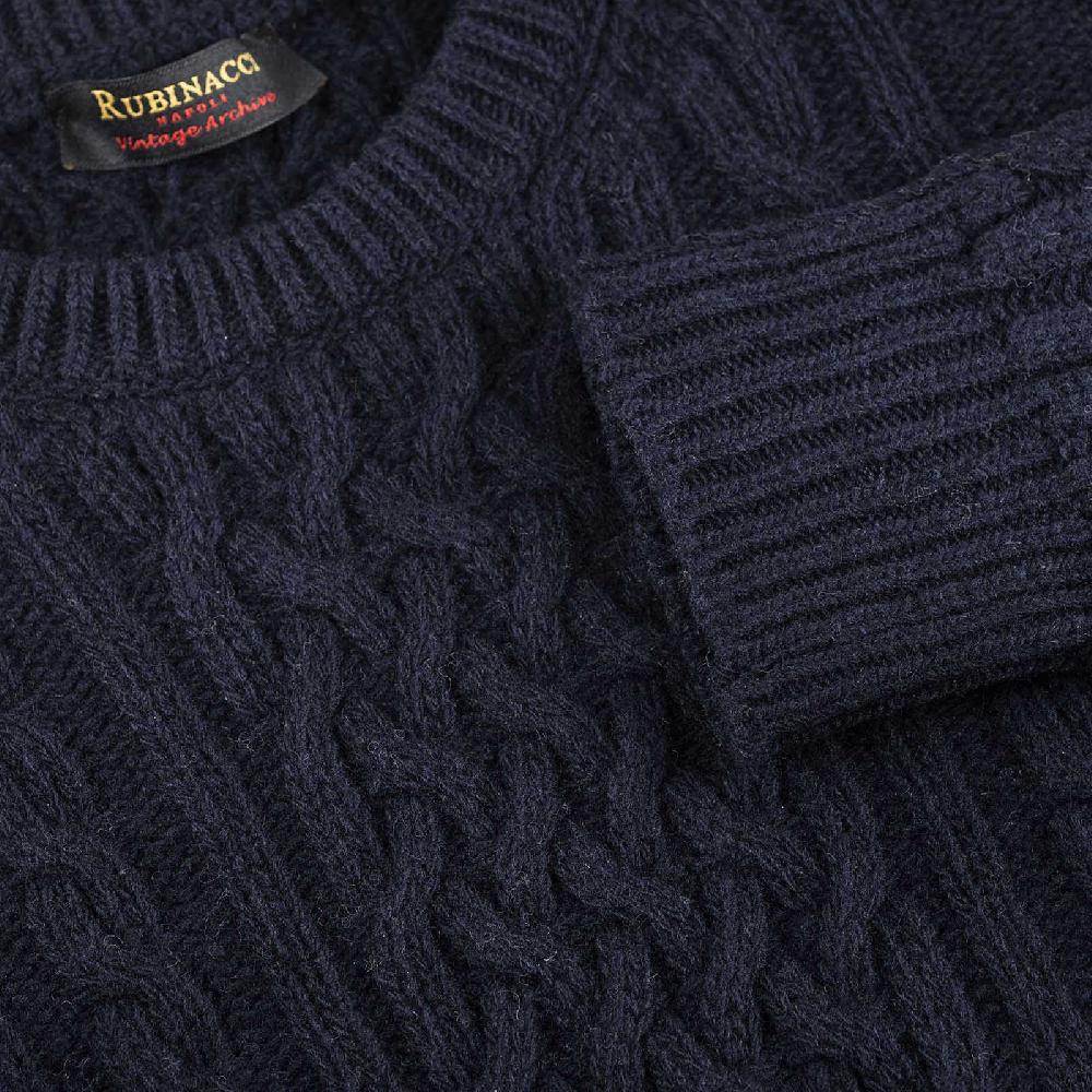 Rubinacci Vintage archive girocollo con trecce in lana blu Promozione Limitata