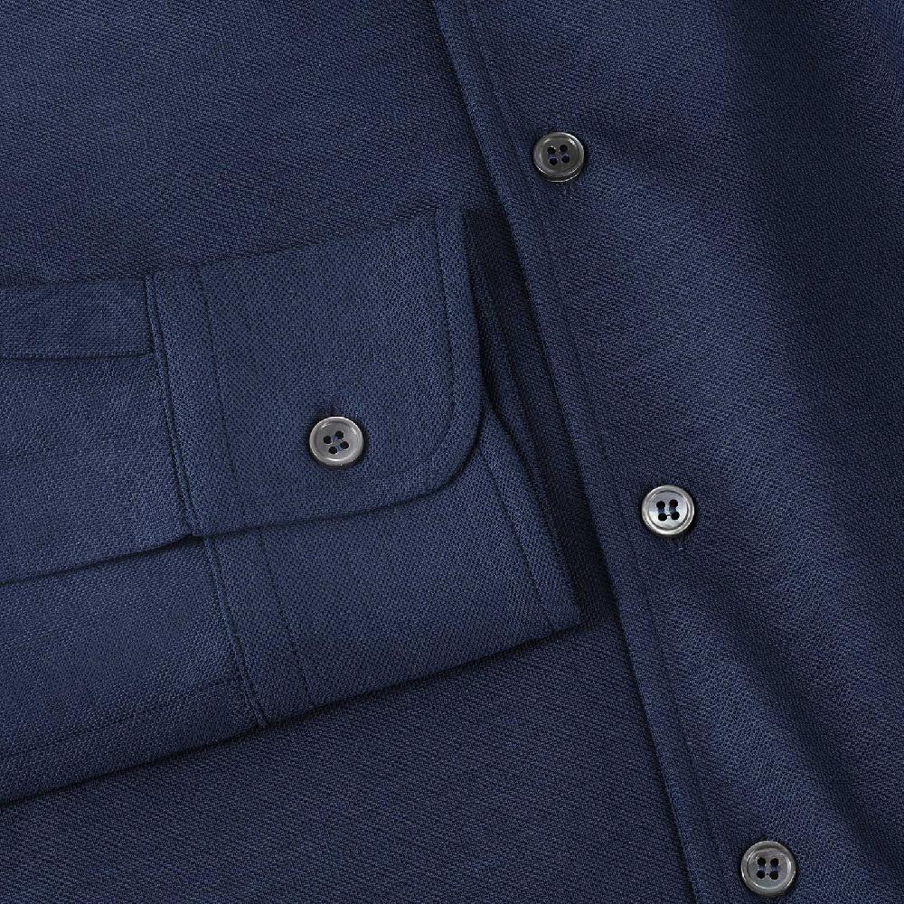 Rubinacci Camicia in piquet di lana blu Spedizione Gratuita