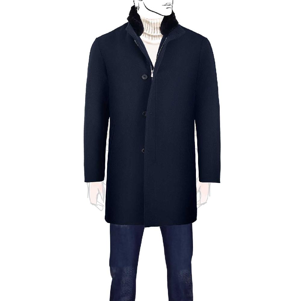 Rubinacci Giaccone lana e cashmere blu con pelliccia
