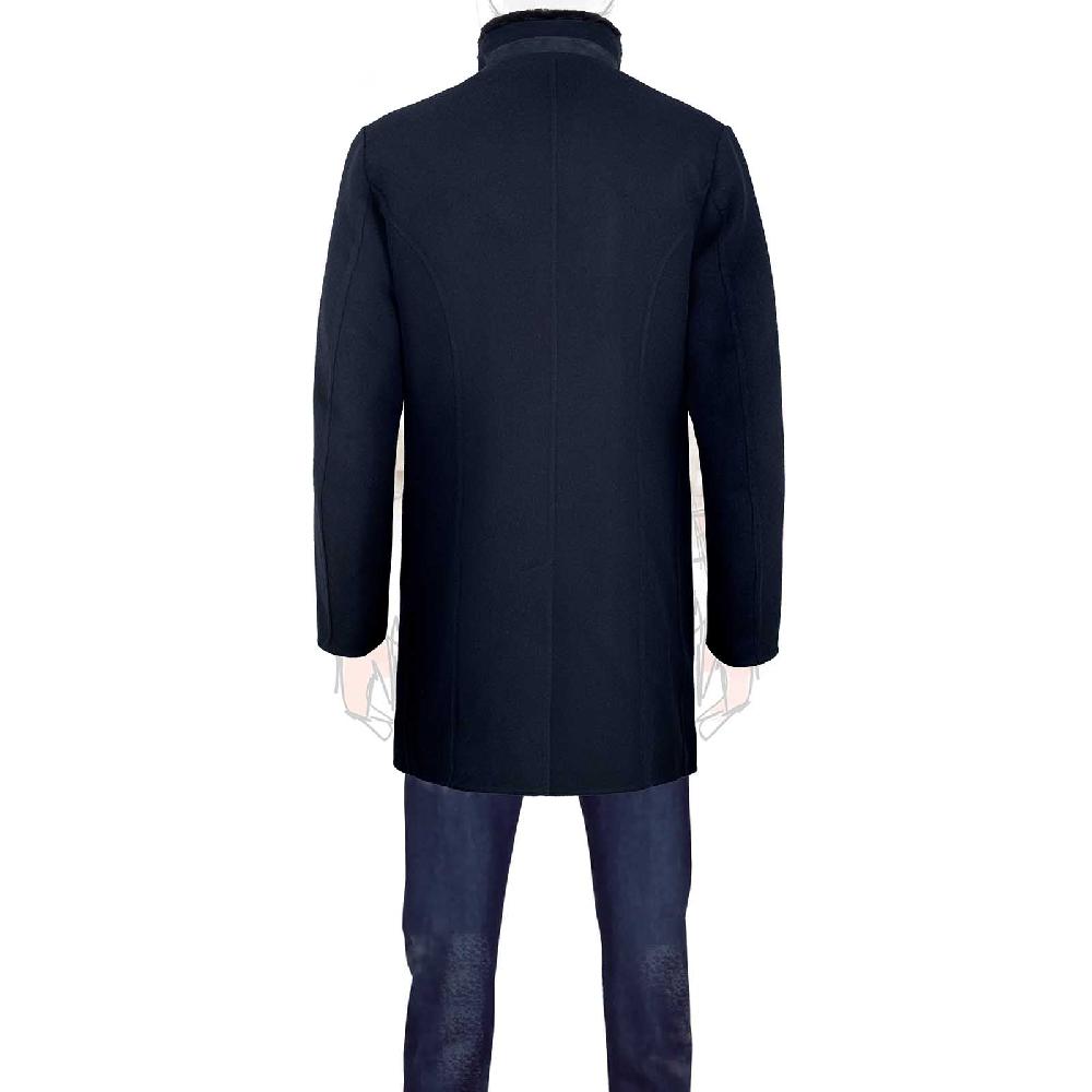 Rubinacci Giaccone lana e cashmere blu con pelliccia Shopping Online