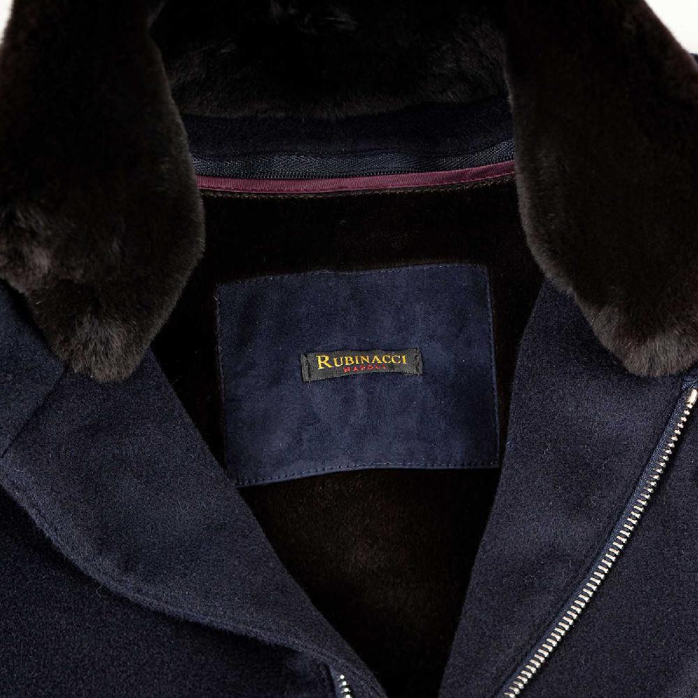 Rubinacci Giaccone lana e cashmere blu con pelliccia Shopping Online