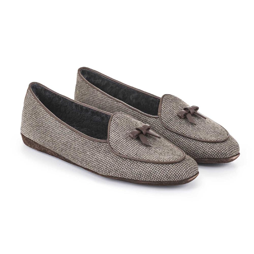 Rubinacci Pantofola donna pied de poule marrone