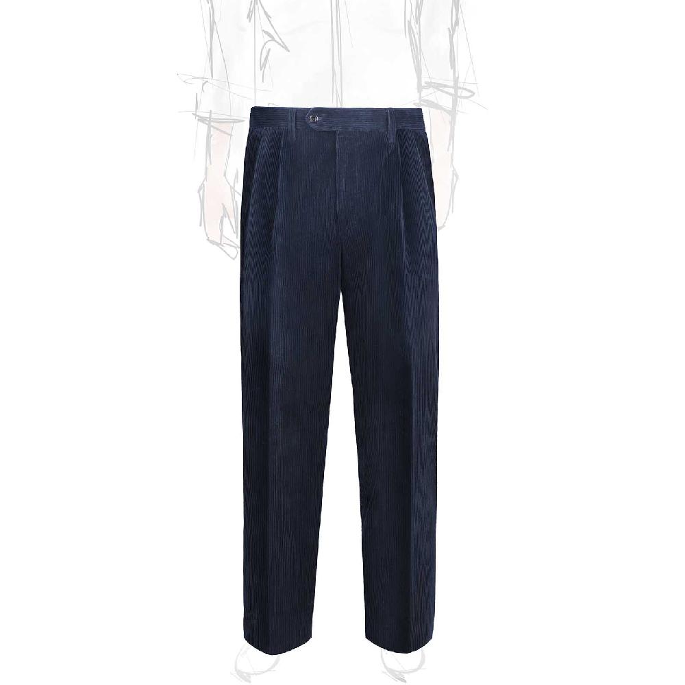 Rubinacci Pantalone 2 pinces in velluto a coste blu notte Saldi Di Fabbrica