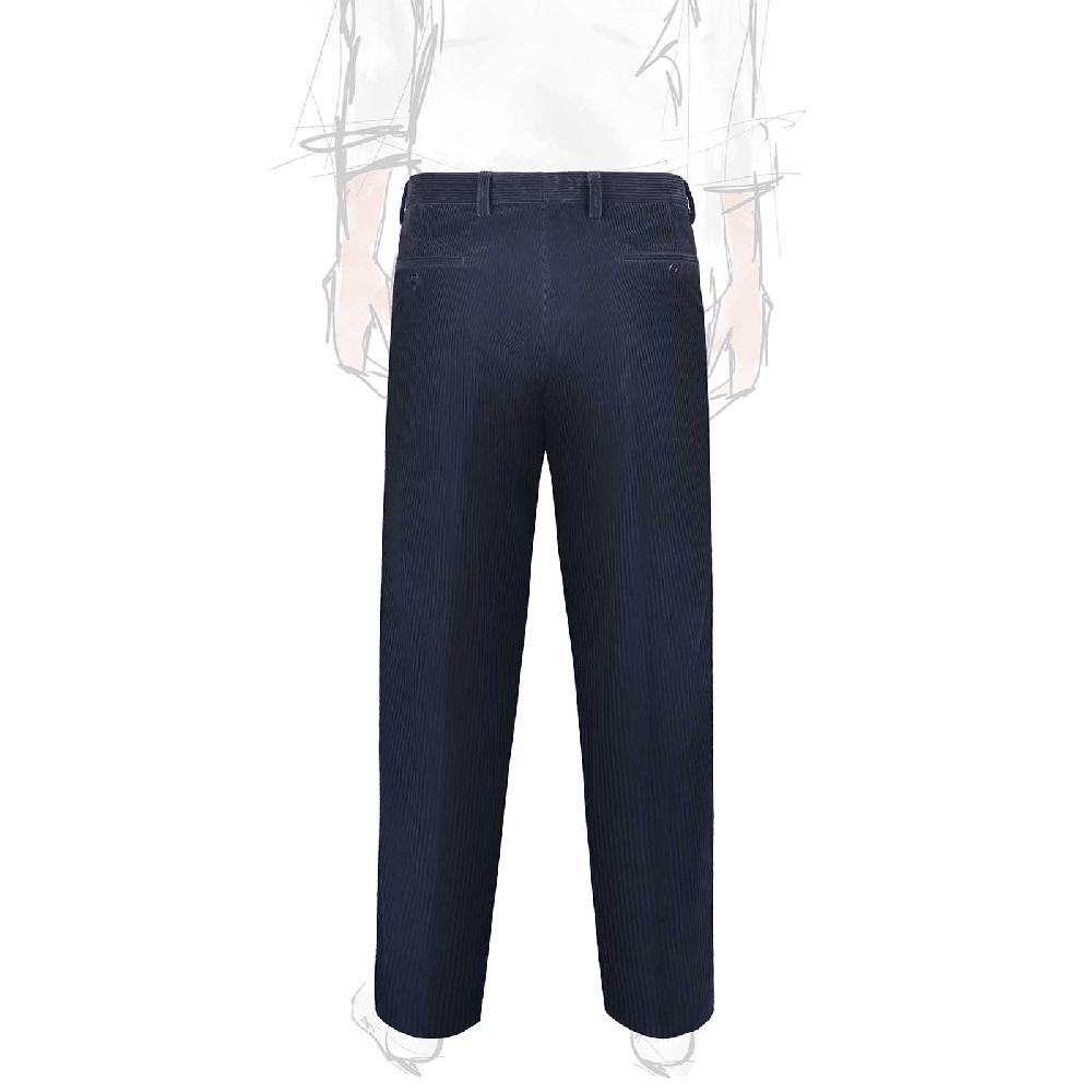 Rubinacci Pantalone 2 pinces in velluto a coste blu notte Saldi Di Fabbrica