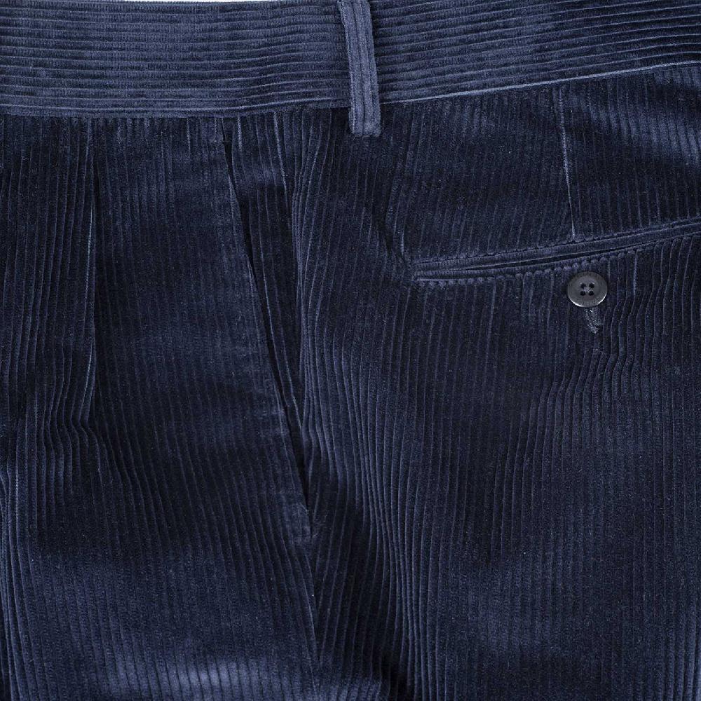 Rubinacci Pantalone 2 pinces in velluto a coste blu notte Saldi Di Fabbrica