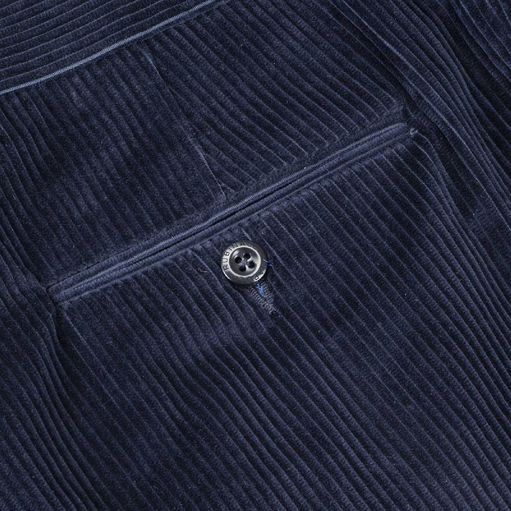 Rubinacci Pantalone 2 pinces in velluto a coste blu notte Saldi Di Fabbrica