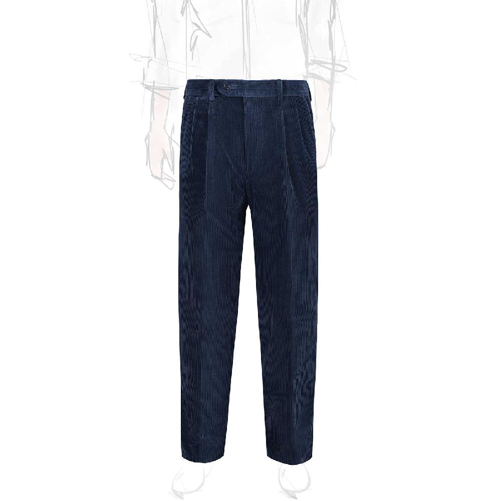 Rubinacci Pantalone 2 pinces in velluto a coste blu Vendite Flash