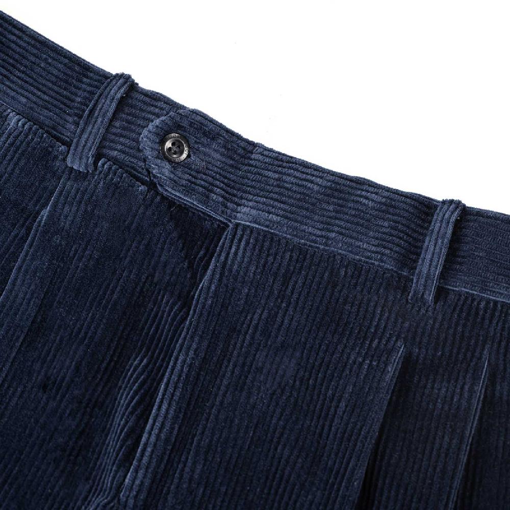 Rubinacci Pantalone 2 pinces in velluto a coste blu Vendite Flash
