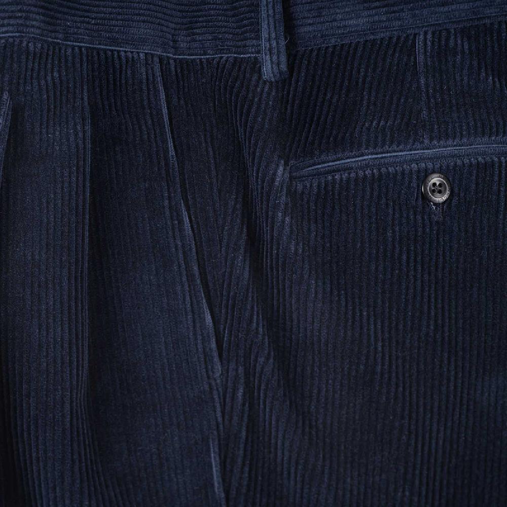 Rubinacci Pantalone 2 pinces in velluto a coste blu Vendite Flash
