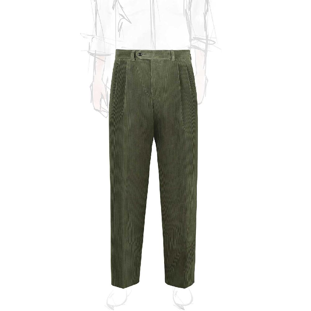 Rubinacci Pantalone 2 pinces in velluto a coste verde militare