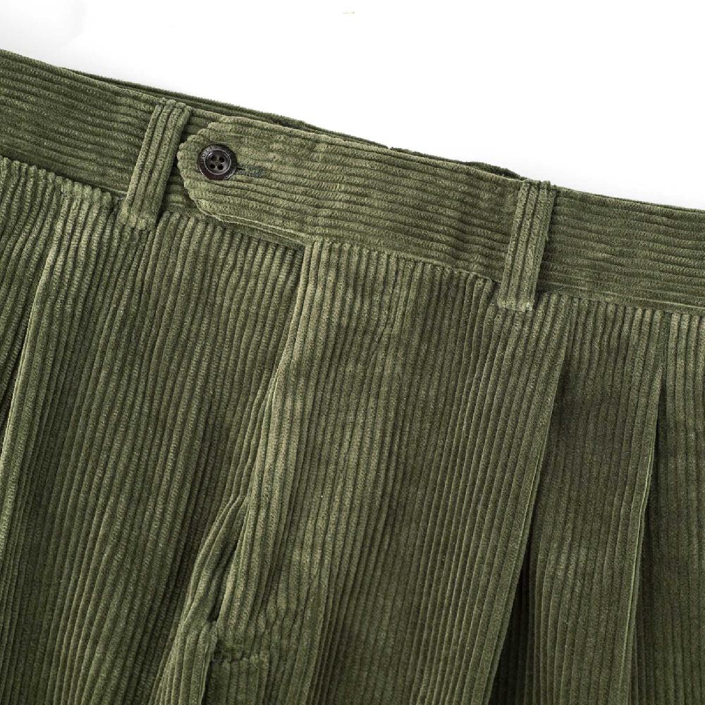 Rubinacci Pantalone 2 pinces in velluto a coste verde militare Nuova