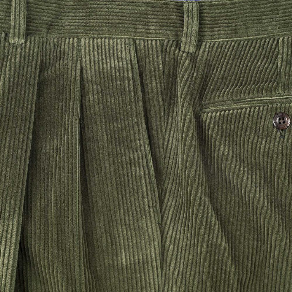 Rubinacci Pantalone 2 pinces in velluto a coste verde militare Nuova