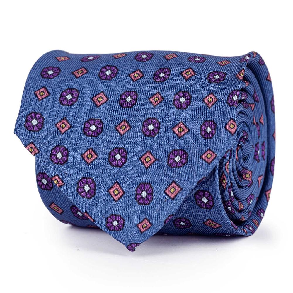 Rubinacci Cravatta in twill di seta con stampa floreale blu Saldi