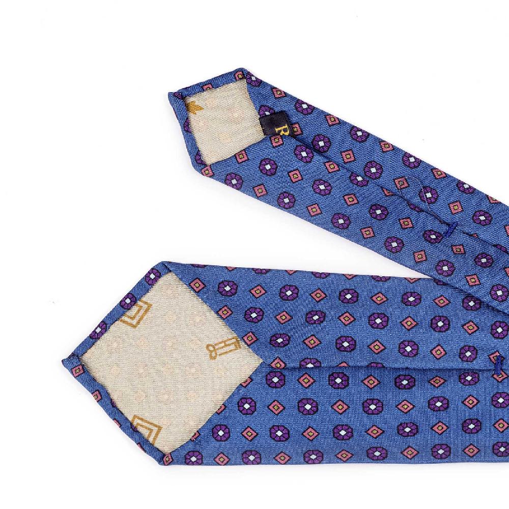 Rubinacci Cravatta in twill di seta con stampa floreale blu Saldi