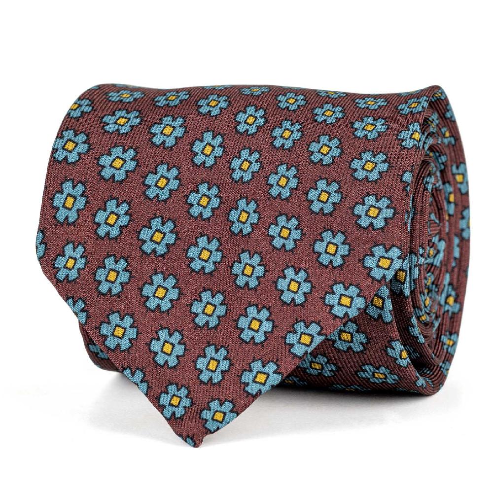 Rubinacci Cravatta in twill di seta bordeaux con stampa floreale