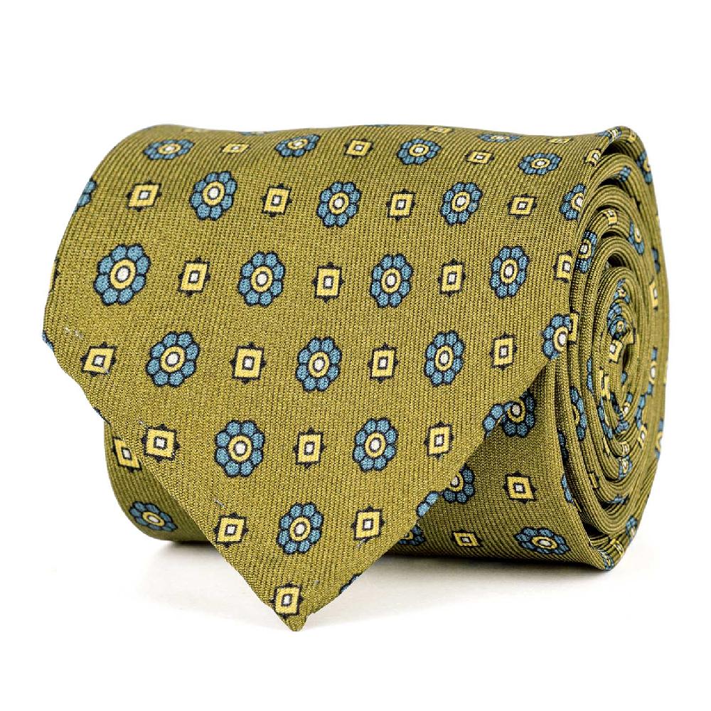 Rubinacci Cravatta in twill di seta senape con stampa floreale