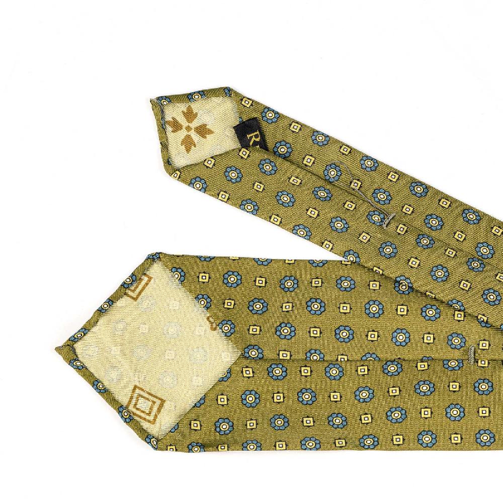 Rubinacci Cravatta in twill di seta senape con stampa floreale Vendita Economica