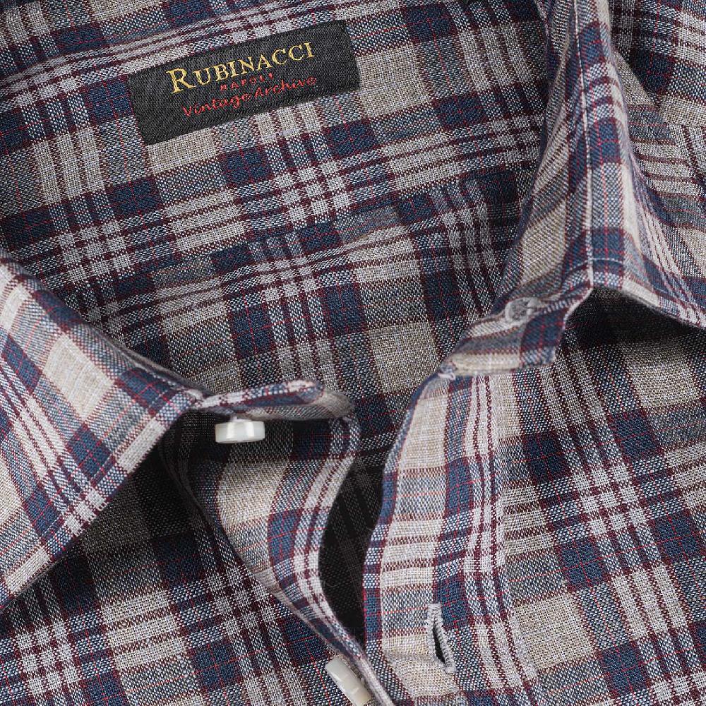 Rubinacci Vintage archive camicia in lino grigio e blu Affare Del Giorno