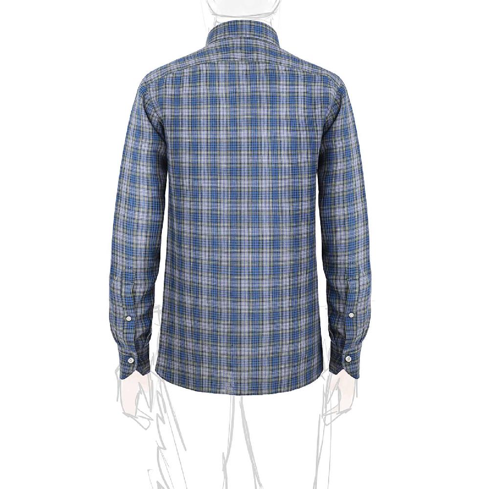 Rubinacci Vintage archive camicia in lino verde e blu Prezzo Ridotto