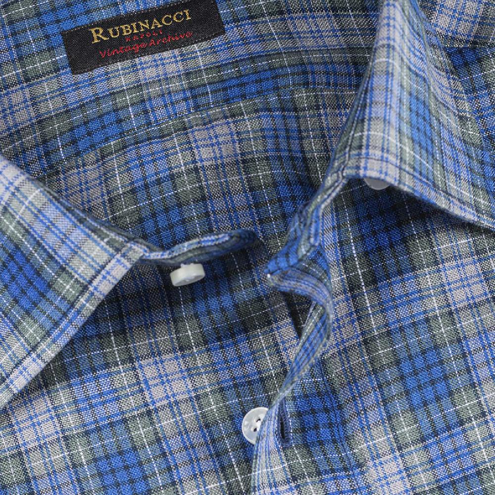 Rubinacci Vintage archive camicia in lino verde e blu Prezzo Ridotto