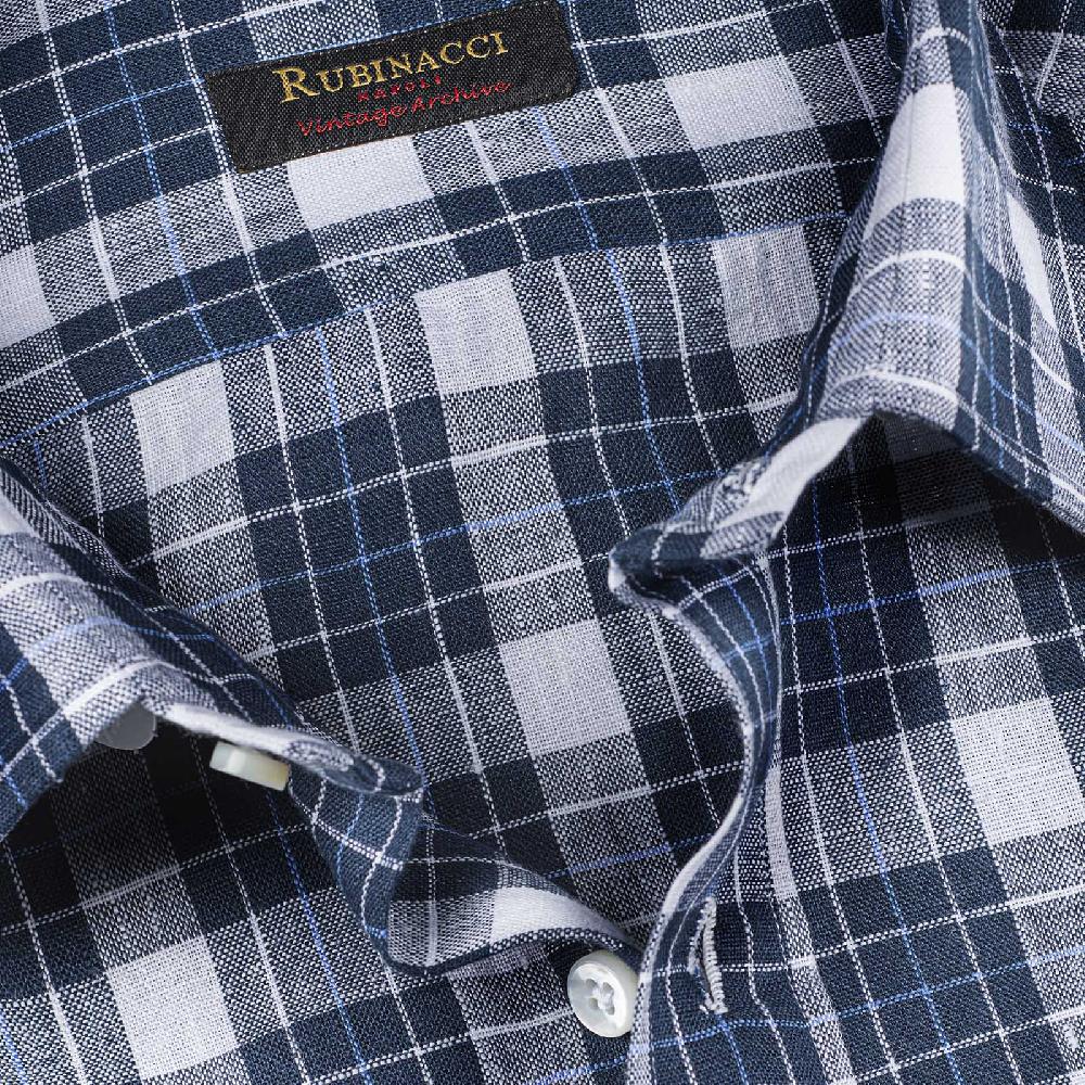 Rubinacci Vintage archive camicia in lino bianco e blu Sottocosto