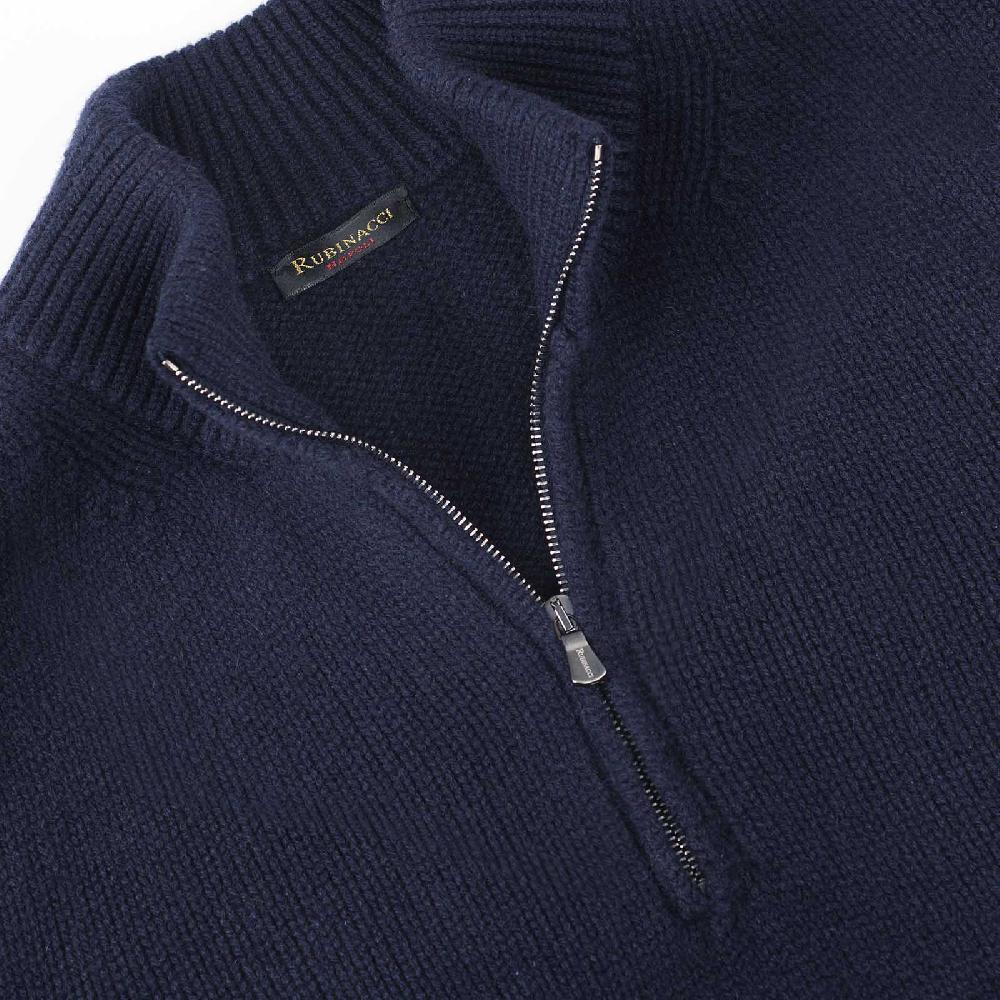 Rubinacci Pull mezza zip in cashmere blu Consegna Veloce