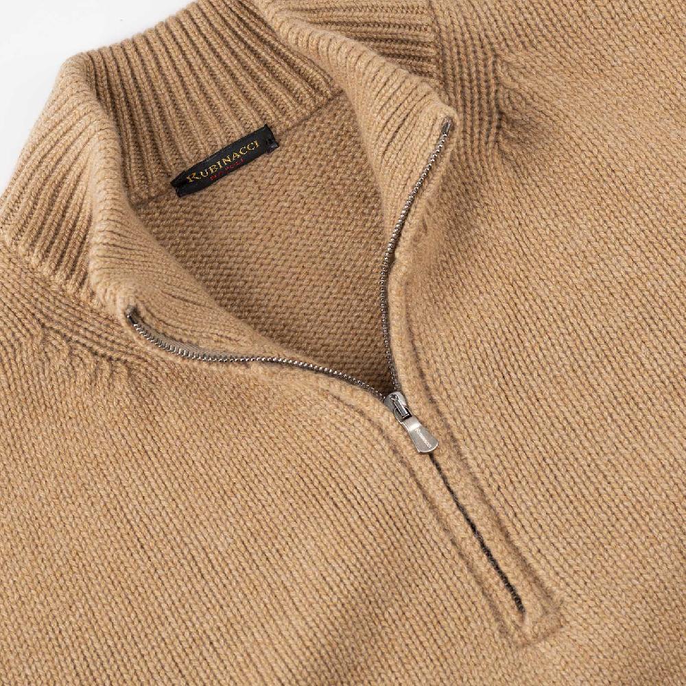 Rubinacci Pull mezza zip in cashmere rhum Promozione Limitata