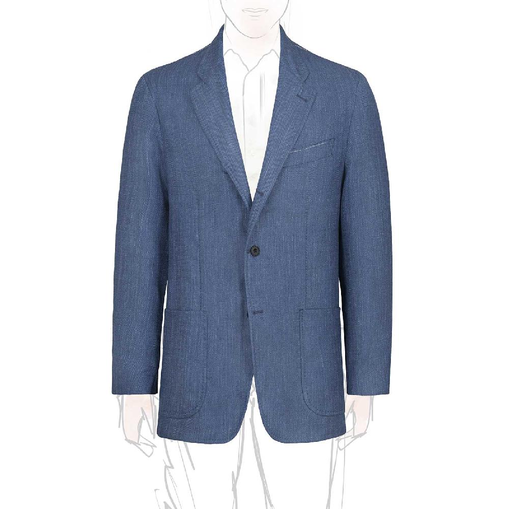 Rubinacci Giacca in lana e seta spigata blu