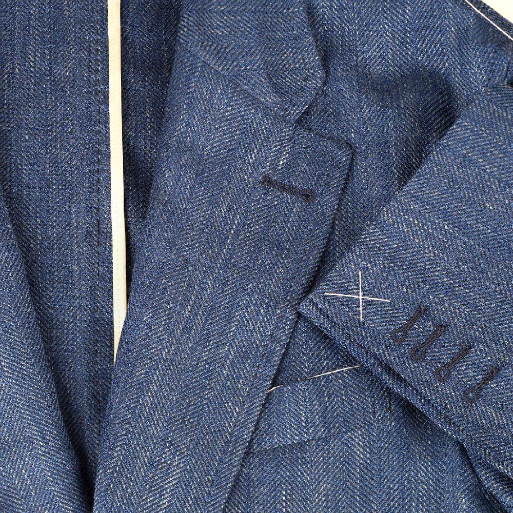 Rubinacci Giacca in lana e seta spigata blu Convenienza