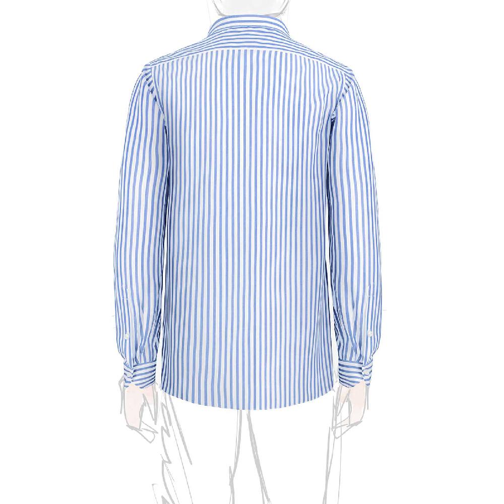 Rubinacci Camicia in cotone rigato bianco e celeste In Linea