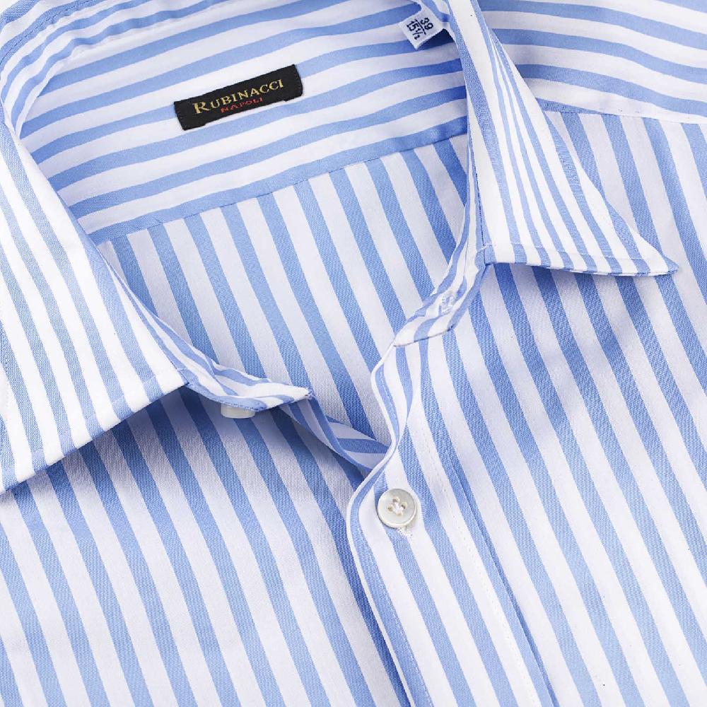 Rubinacci Camicia in cotone rigato bianco e celeste In Linea
